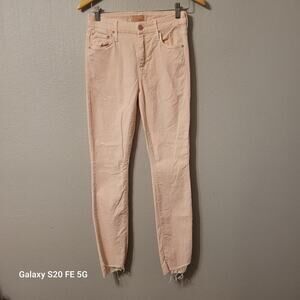 Mother Womens High Waisted Looker Ankle Fray Jeans Size 25 Pink Distressed‎